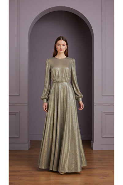 Eight Fashion Women's Shiny Textured Long Evening Dress