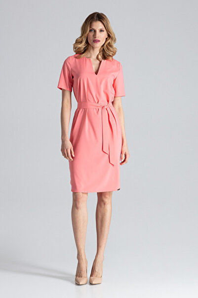 Figl Coral dress with belt - Fashionable summer dress M669 size L