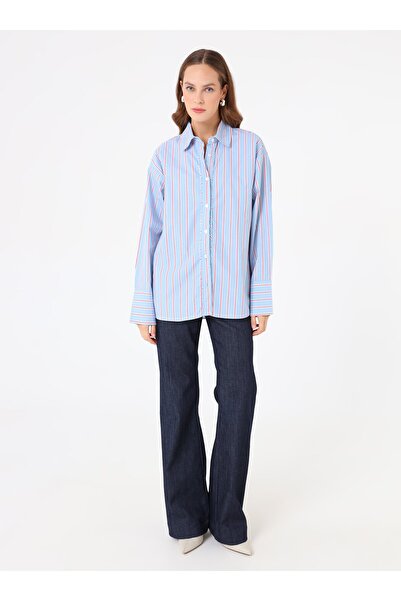 Benin Blouse / Shirt - Blue Striped -