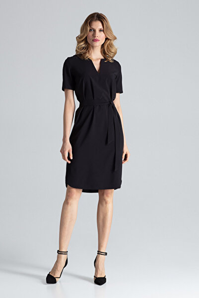 Figl Black dress with belt - Fashionable summer dress M669 size XL