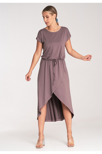 Figl Asymmetrical midi dress - knot dress - M1041 brown L