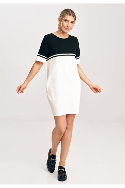 Figl Cotton sweatshirt dress, ecru, black, M1028, size XL