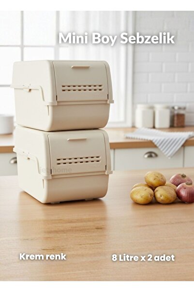 Jet's Home 2'li Mini Boy Patates Soğan Sepeti BPA Free Sebzelik Organizer Kutu Krem 8 L