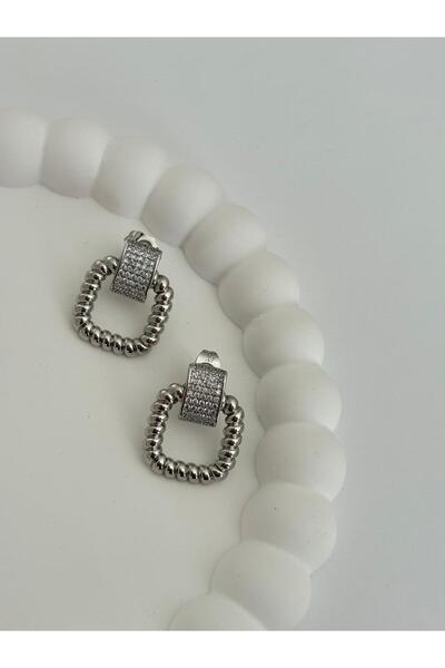 marsel aksesuar Special Series Xuping Twisted Square Stone Detailed Silver Earrings