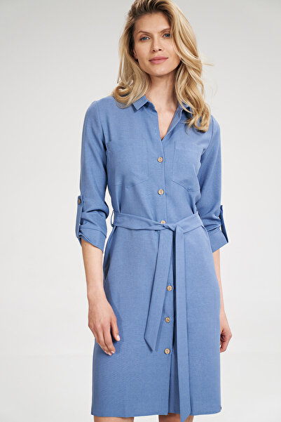 Figl Blue shirt dress with belt, pockets and 3/4 sleeves - M701 size S