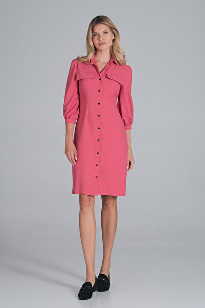 Figl Casual shirt dress with 3/4 sleeves, coral color - M849, size XL