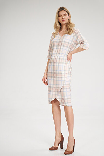 Figl Checkered dress with elastic waist and short sleeves - M702 size L