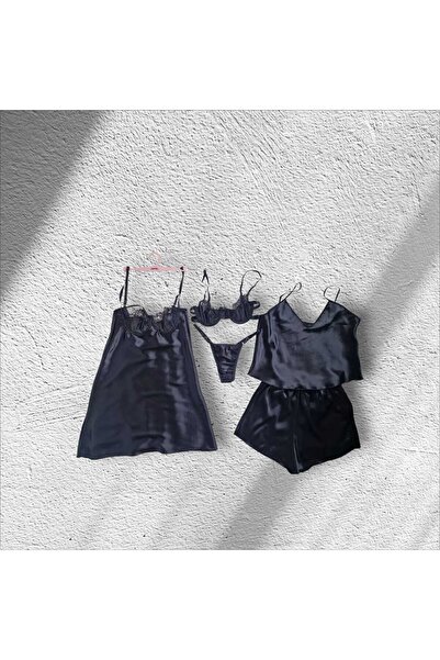 LİA Underwear طقم ملابس نوم من الساتان مكون من 5 قطع