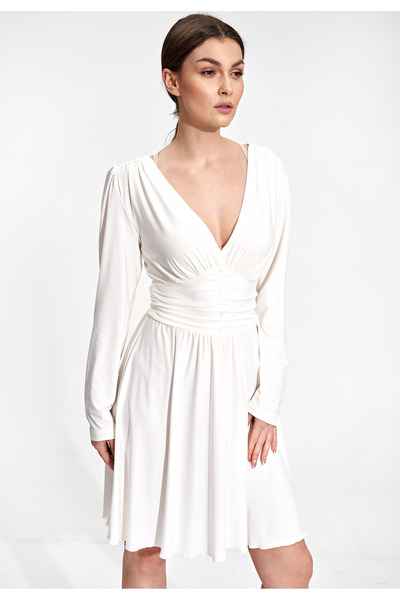 Figl Elegant white knee-length dress with long sleeves - M861 size XL