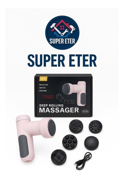 super ETER مسدس تدليك عميق - 5 رؤوس علاجية - وردي/أسود - موديل 10006383 - 30 ...