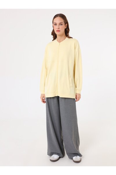 Benin Basic Design Draped Sweatshirt - Light Yellow -