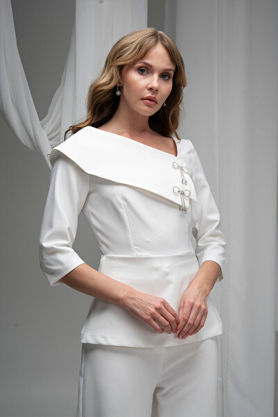 Lila Rose Taşlı Fiyonk Aksesuarlı Şık Kokteyl Bluz