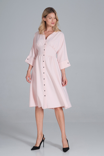 Figl Pink midi dress with buttons and 3/4 sleeves for everyday wear - M843 size S