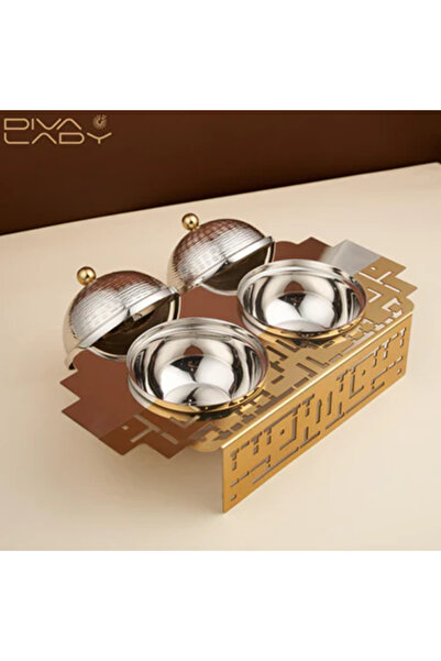 DIVA LADY A luxurious date serving set (two dates) with a distinctive gold design – Length 40 cm – Width 18 cm – Height 8 cm – Date diameter 13 cm