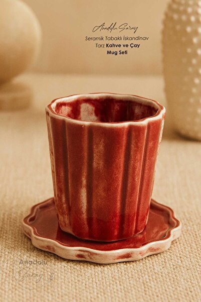 Anadolu Saray Nordic Style Coffee and Tea Mug Set with Ceramic Saucers – Handmade Stylish Design