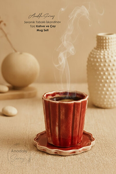 Anadolu Saray Nordic Style Coffee and Tea Mug Set with Ceramic Saucers – Handmade Stylish Design