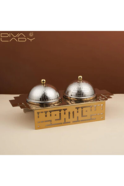 DIVA LADY A luxurious date serving set (two dates) with a distinctive gold design – Length 40 cm – Width 18 cm – Height 8 cm – Date diameter 13 cm