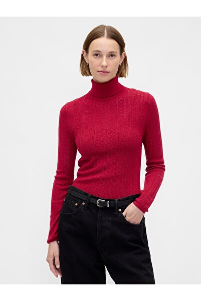 GAP Kadın Kırmızı Pointelle Turtleneck Kazak