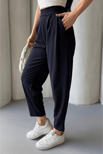 Genel Markalar Kadın Scuba Krep Likralı Yan Fermuarlı Lastikli Harem Pantolon