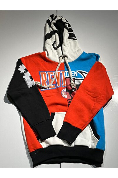 Plus Eighteen KAPŞONLU HOODİE POLAR NAR ÇİÇEĞİ MAVİ ÜSTÜ REVIBULLS BASKILI
