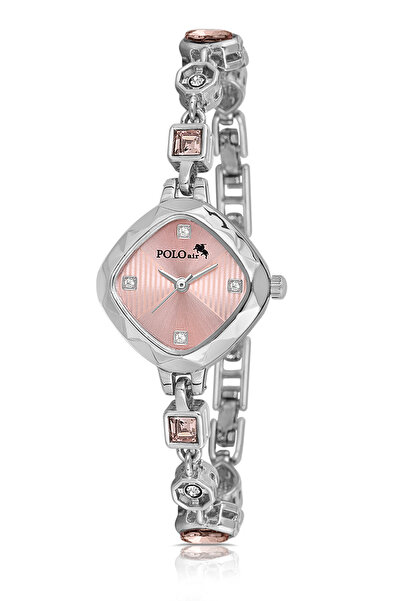 Polo Air ساعة يد نسائية أنيقة بتفاصيل حجرية فضية اللون وردي اللون PL-1576B2x
