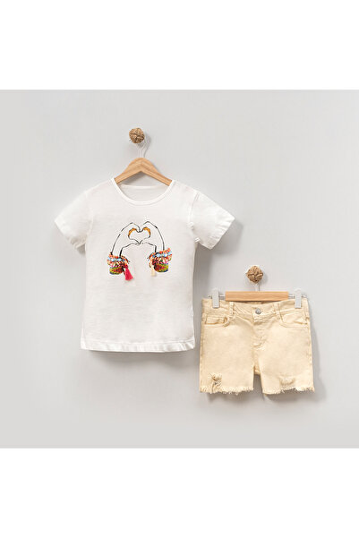 Overdo Girl's 9-12 Year Old Shorts and T-Shirt Set - Beige