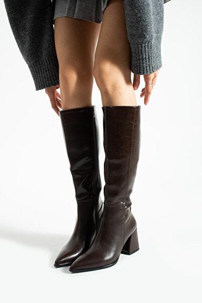 LORENN SHOES Cassandra Brown Wrinkled Matte Women's Leather Boots