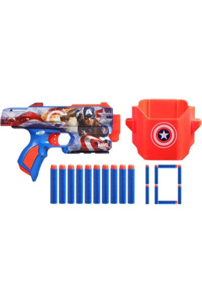 Nerf Marvel Captain America Dart Blaster with 10 Elite Darts and Holster, Foam Blaster Toy for