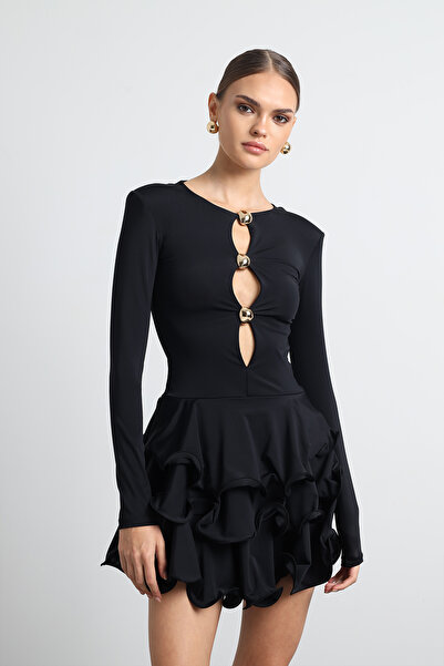 Mozto Julisse Black Long Sleeve Misinali Mini Dress