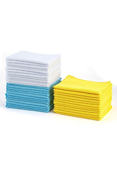 Amazon basics Microfiber Cleaning Cloth, Pack of 36, Blue/White/Yellow, 40.6 x 30.4 cm