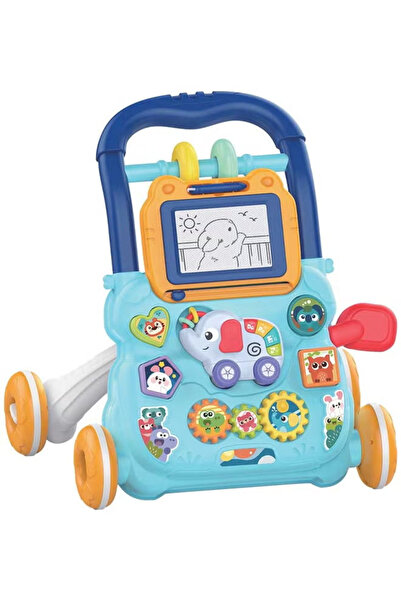 Fitness World مشاية تعليمية للأطفال بعجلات قابلة للتحريك من وضع الجلوس إلى الوقوف عربة مزودة بلوحة تعليمية للعب