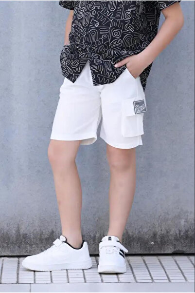 Alesaei-mondo tondo Boys' white shorts with pocket 4121