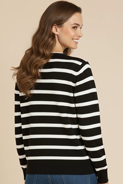 cemo Basic Buttoned Striped Long Sleeve Slim Knitwear