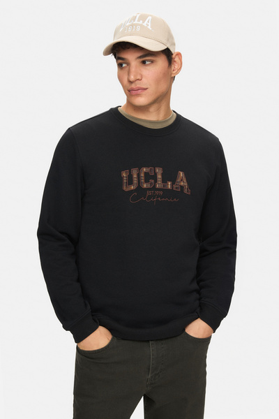 UCLA Matty Black Crew Neck Plaid Embroidered Standard Fit Men's Sweatshirt