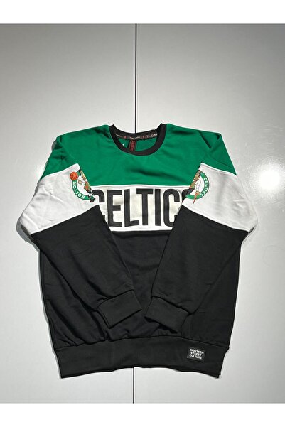 Plus Eighteen SWEAT İNCE YEŞİL SİYAH ÜSTÜ BEYAZ ŞERİT SİYAH CELTICS YAZI BASKILI