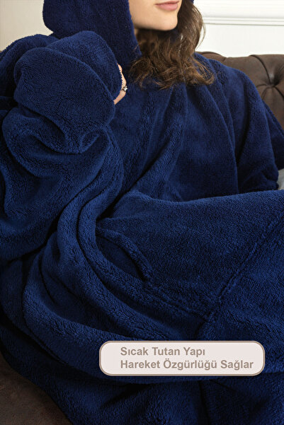 Elart Enjoy Tv Blanket Wellsoft Hooded Wearable Unisex over Size (80X110 cm) Navy Blue