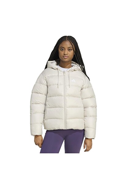 adidas Essentials Synthetic down Puffer Women's Beige Hooded Goose down Coat