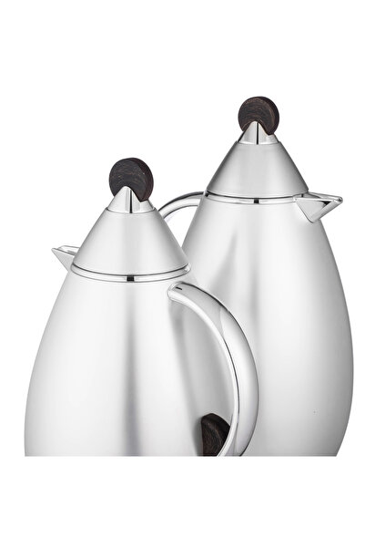 LALOZA ✨ Luxury 2-piece thermos set – matte silver with a wood finish | For tea and coffee (1 liter each) ✨