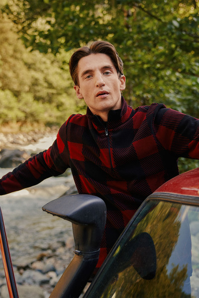 AC&Co / Altınyıldız Classics Burgundy-Black Standard Fit Regular Cut Stand Collar Fleece Sweatshirt