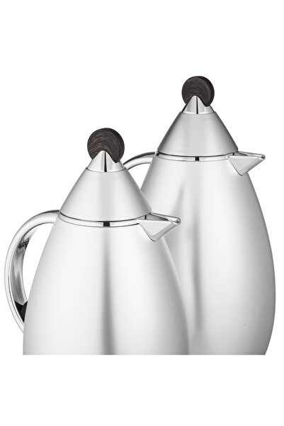 LALOZA ✨ Luxury 2-piece thermos set – matte silver with a wood finish | For tea and coffee (1 liter each) ✨