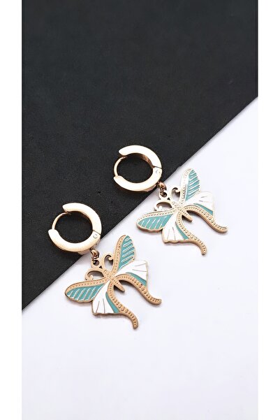 Serenity Blue and White Enamel Butterfly Steel Earrings