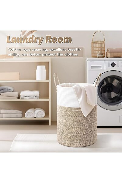 Generic Laundry Basket,60L Woven Cotton Rope Laundry Hamper for Clothes Storage,Toys Storage