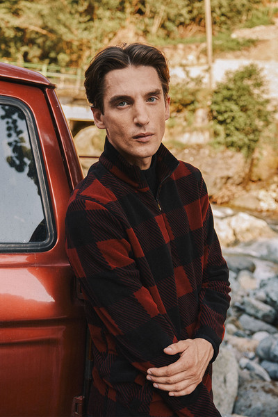 AC&Co / Altınyıldız Classics Burgundy-Black Standard Fit Regular Cut Stand Collar Fleece Sweatshirt