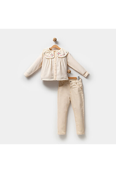 Overdo Ovd Girl 5-8 Years Embroidered Muslin Shirt and Pants Set