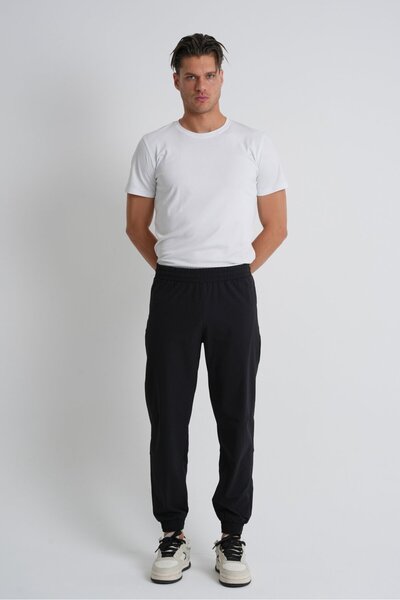 Shooter Sportswear Black Elasticated Leg, Lace-Up Waist, Zippered Pockets, Standard Fit Men's Tracksuit Bottoms