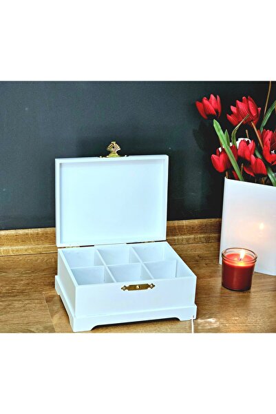 Tekir Store evinizi güzelleştirin Wooden Jewelry Watch Storage Box Organizer with Base 6 Compartments White Lacquer Chest