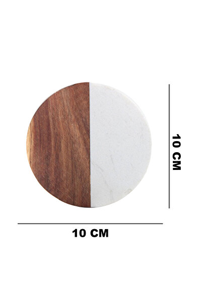 SanDonna Set of 4 round white glass coasters, made of marble and wood,