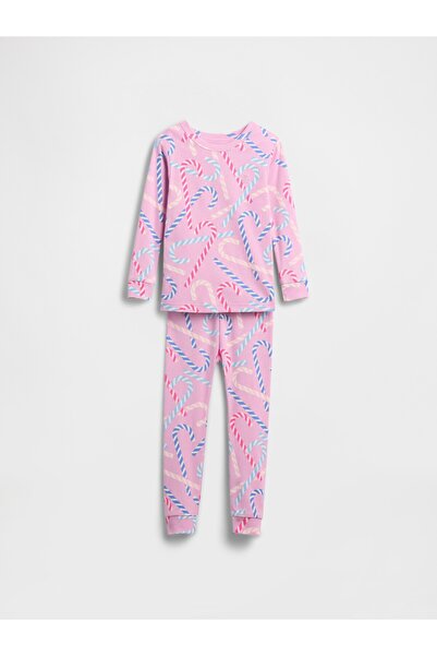 GAP Bebek Pembe Organik Brushed Pamuklu Holiday Pijama Takımı