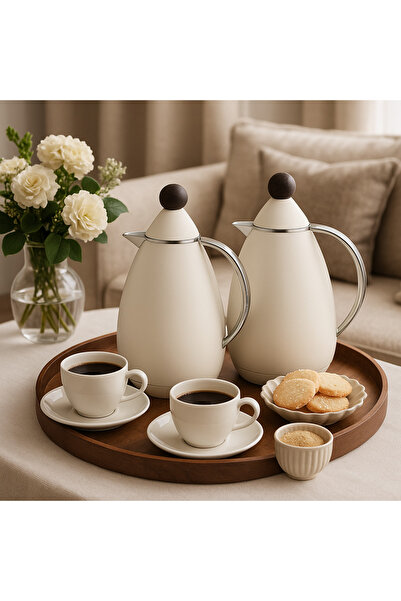 LALOZA ✨ Luxury 2-piece thermos set – matte ivory finish with elegant metal handles | For tea and coffee (1 liter each) ✨