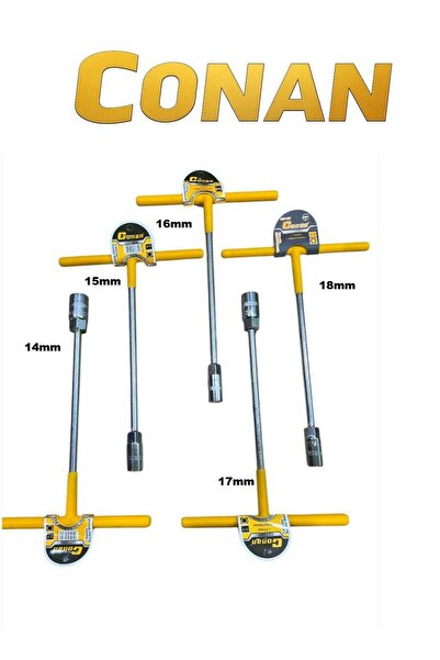 CONAN T-Handle Socket Wrench Set, 5 Pc (14-18 mm), Cr-V Steel, T-Bar Non-Slip Handle